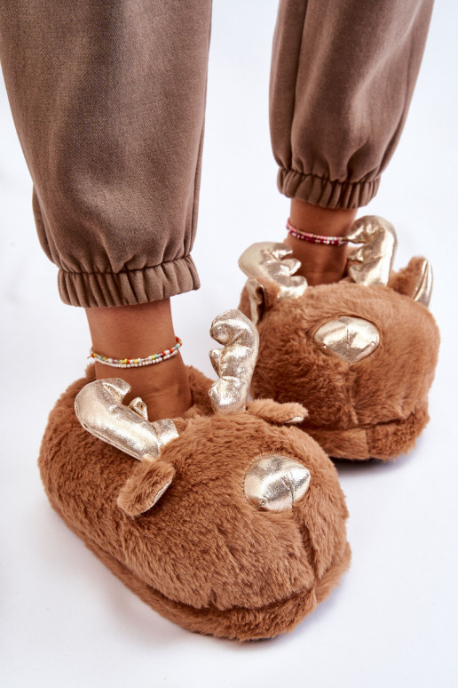 Pealiste omad karusnahaga Slip-on sussid Reindeers pruunid värvi Comet