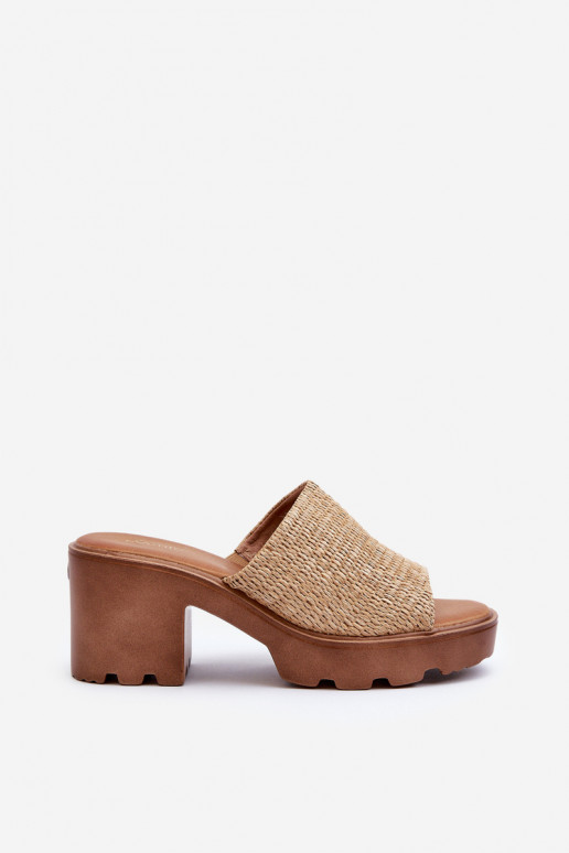 naiste plätud z Plecionką kõrge jämeda kontsaga beeži värvi Titantha