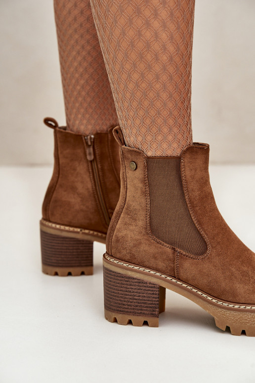 Pealiste poolsaapad voodriga kõrge jämeda kontsaga Eco Suedeosissee pruunid värvi Irissinae