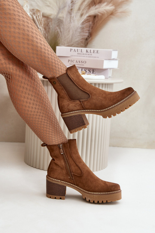 Pealiste poolsaapad voodriga kõrge jämeda kontsaga Eco Suedeosissee pruunid värvi Irissinae