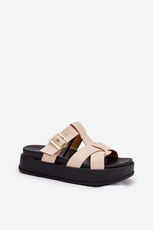 naiste plätud platvormiga Triipudega I neetide ja pandlaga beeži värvi Elimessa