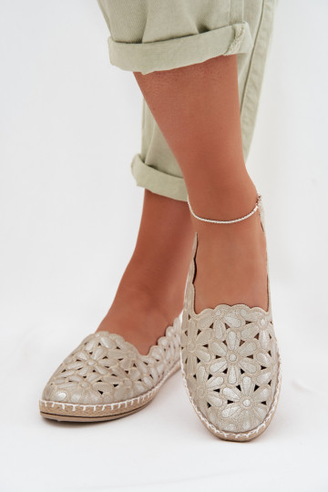 Pealiste omad Slip-on Baleriinad lilledega Kuldset värvi Vennice