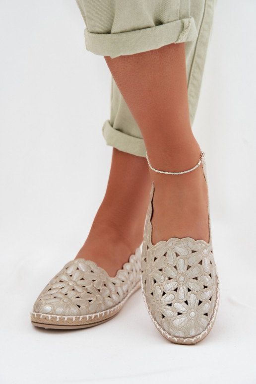 Pealiste omad Slip-on Baleriinad lilledega Kuldset värvi Vennice