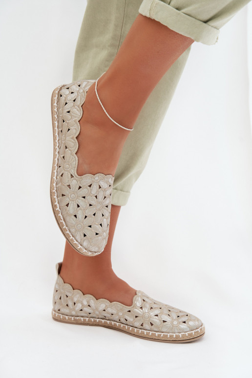 Pealiste omad Slip-on Baleriinad lilledega Kuldset värvi Vennice