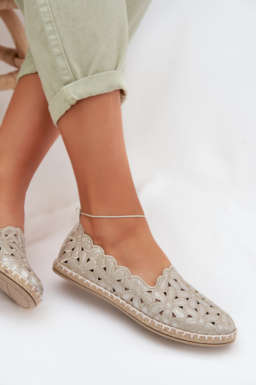 Pealiste omad Slip-on Baleriinad lilledega Kuldset värvi Vennice