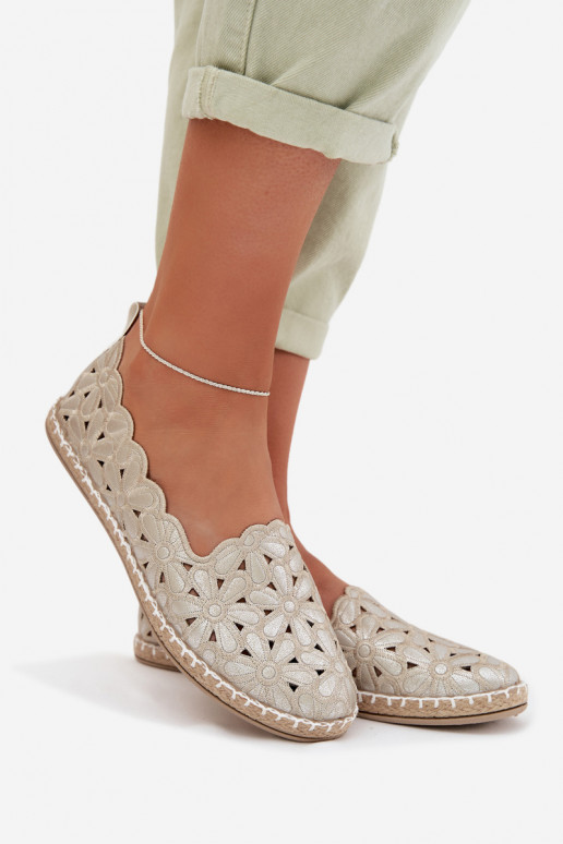 Pealiste omad Slip-on Baleriinad lilledega Kuldset värvi Vennice