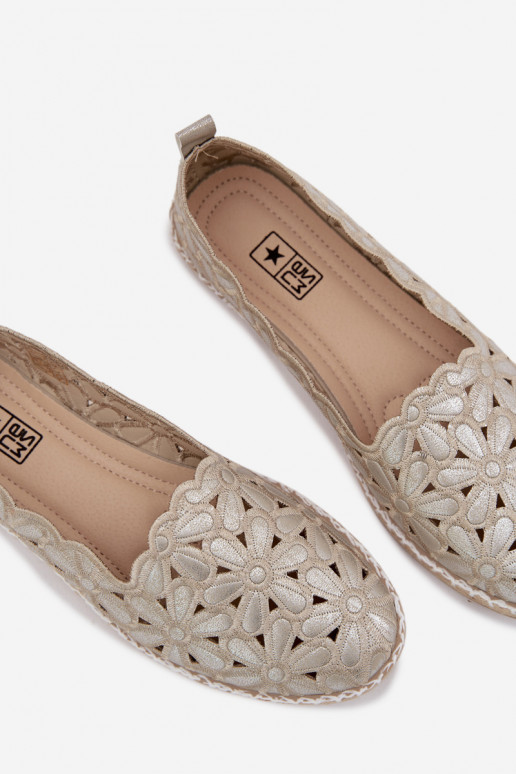 Pealiste omad Slip-on Baleriinad lilledega Kuldset värvi Vennice