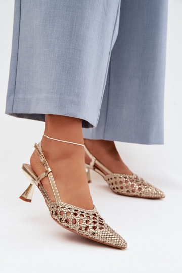 mustriga sandaalid Pealiste omad kõrge jämeda kontsaga Kuldset värvi Selinae