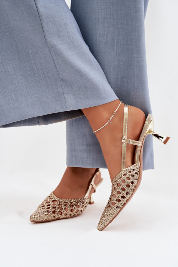 mustriga sandaalid Pealiste omad kõrge jämeda kontsaga Kuldset värvi Selinae 2
