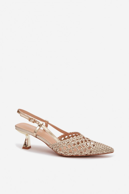 mustriga sandaalid Pealiste omad kõrge jämeda kontsaga Kuldset värvi Selinae