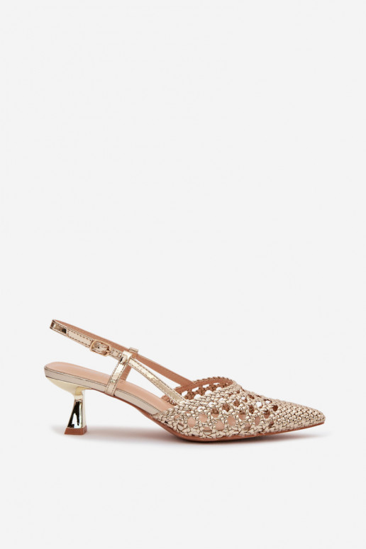 mustriga sandaalid Pealiste omad kõrge jämeda kontsaga Kuldset värvi Selinae