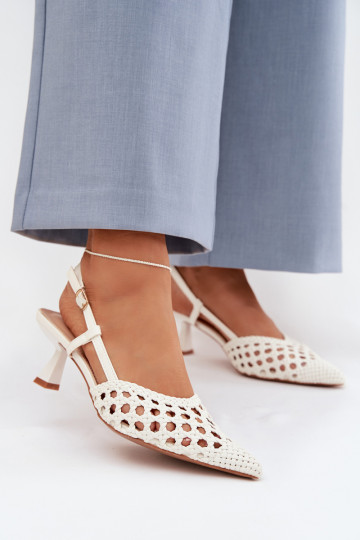 mustriga sandaalid Pealiste omad kõrge jämeda kontsaga valget värvi Selinae 2