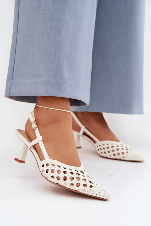 mustriga sandaalid Pealiste omad kõrge jämeda kontsaga valget värvi Selinae