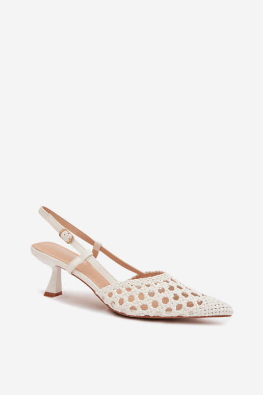 mustriga sandaalid Pealiste omad kõrge jämeda kontsaga valget värvi Selinae