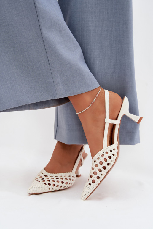 mustriga sandaalid Pealiste omad kõrge jämeda kontsaga valget värvi Selinae