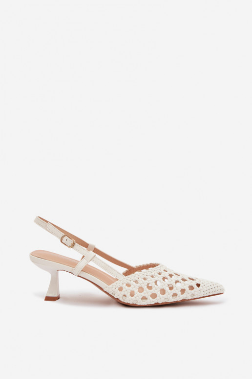 mustriga sandaalid Pealiste omad kõrge jämeda kontsaga valget värvi Selinae