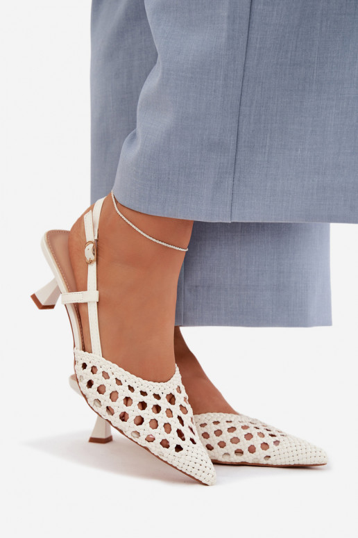 mustriga sandaalid Pealiste omad kõrge jämeda kontsaga valget värvi Selinae