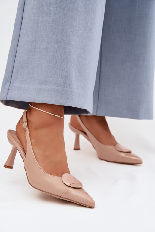 Pealistesandaalid kõrge jämeda kontsaga Koos Ornate Detalem beeži värvi Sellel onriae