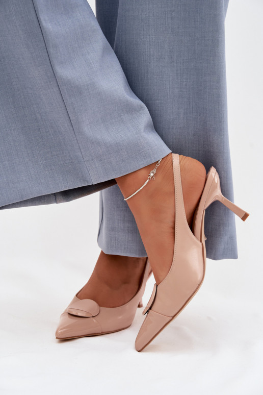 Pealistesandaalid kõrge jämeda kontsaga Koos Ornate Detalem beeži värvi Sellel onriae