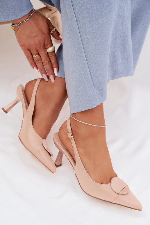 Pealistesandaalid kõrge jämeda kontsaga Koos Ornate Detalem beeži värvi Sellel onriae