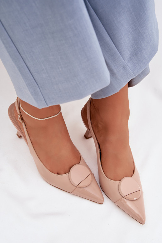 Pealistesandaalid kõrge jämeda kontsaga Koos Ornate Detalem beeži värvi Sellel onriae