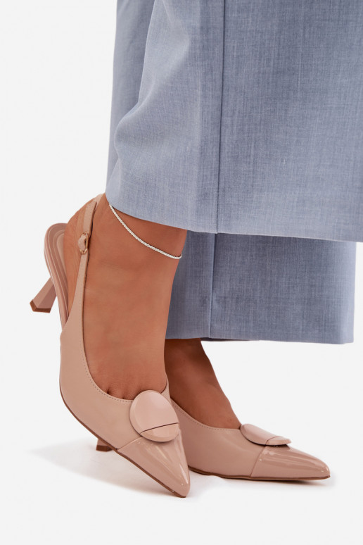 Pealistesandaalid kõrge jämeda kontsaga Koos Ornate Detalem beeži värvi Sellel onriae