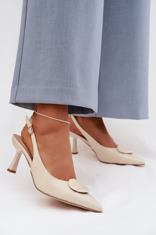 Pealistesandaalid kõrge jämeda kontsaga Koos Ornate Detalem Elevandiluu värvi Sellel onriae