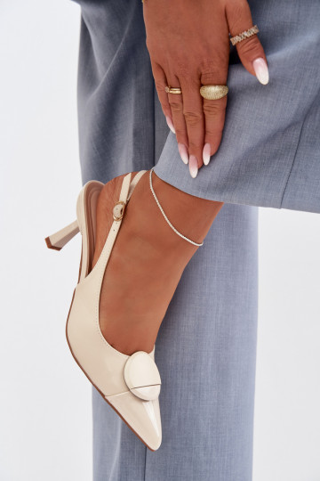 Pealistesandaalid kõrge jämeda kontsaga Koos Ornate Detalem Elevandiluu värvi Sellel onriae 2