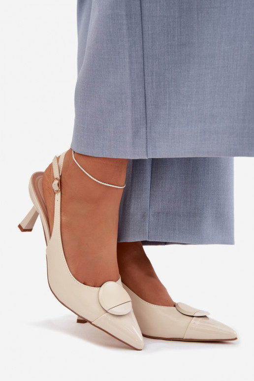 Pealistesandaalid kõrge jämeda kontsaga Koos Ornate Detalem Elevandiluu värvi Sellel onriae