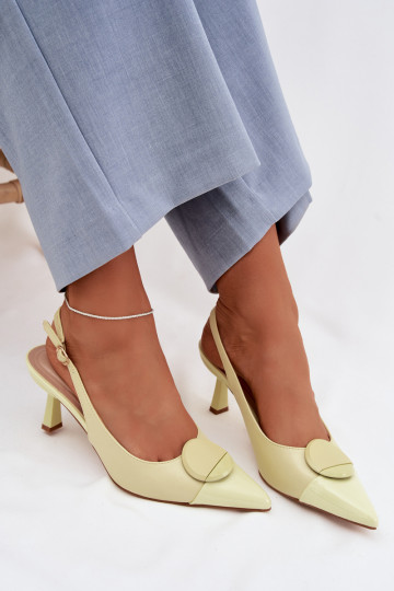 Pealistesandaalid kõrge jämeda kontsaga Koos Ornate Detalem Kollased Sellel onriae