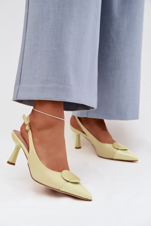 Pealistesandaalid kõrge jämeda kontsaga Koos Ornate Detalem Kollased Sellel onriae