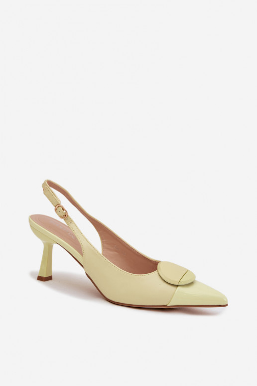 Pealistesandaalid kõrge jämeda kontsaga Koos Ornate Detalem Kollased Sellel onriae