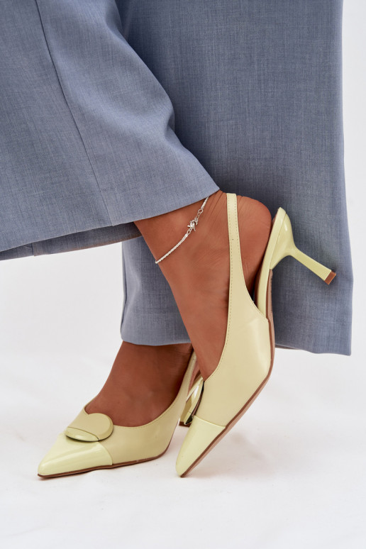 Pealistesandaalid kõrge jämeda kontsaga Koos Ornate Detalem Kollased Sellel onriae