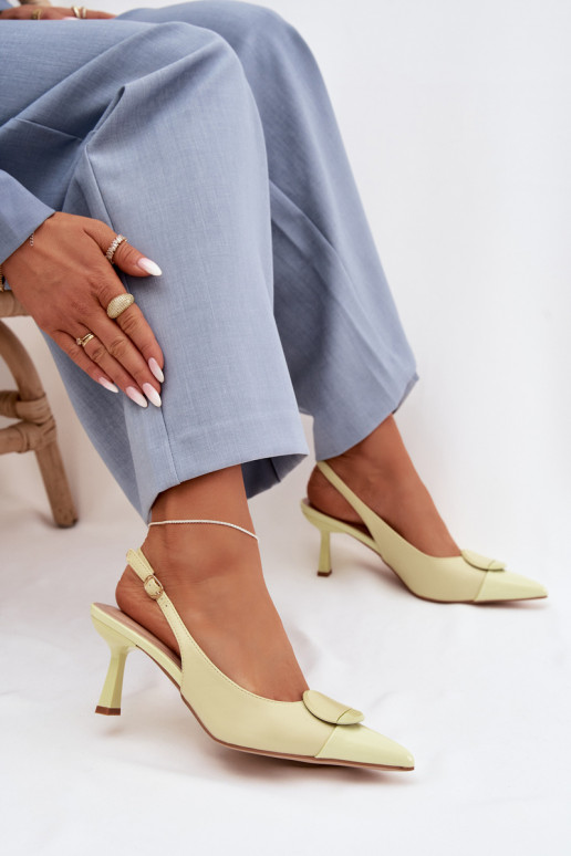 Pealistesandaalid kõrge jämeda kontsaga Koos Ornate Detalem Kollased Sellel onriae