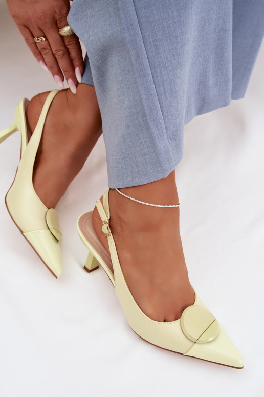 Pealistesandaalid kõrge jämeda kontsaga Koos Ornate Detalem Kollased Sellel onriae