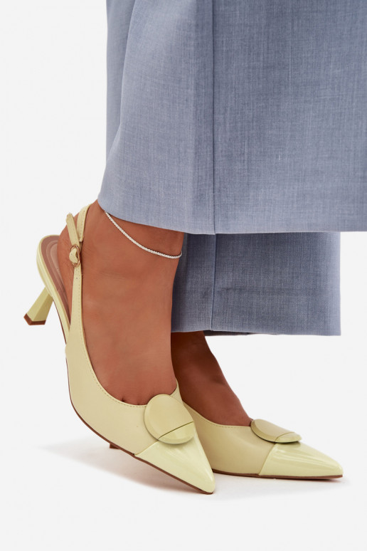 Pealistesandaalid kõrge jämeda kontsaga Koos Ornate Detalem Kollased Sellel onriae