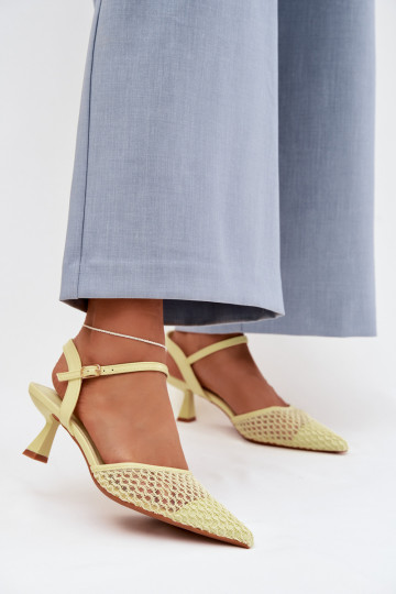 Pealistesandaalid kõrge jämeda kontsaga võrguga Kollased Brilora 2