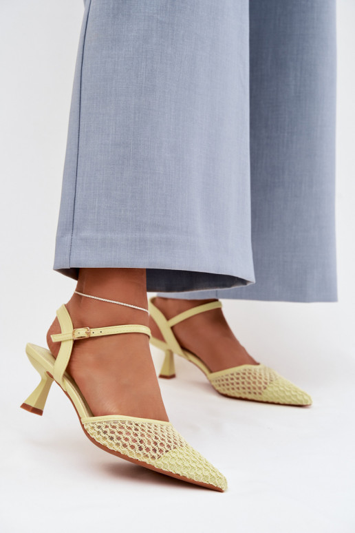 Pealistesandaalid kõrge jämeda kontsaga võrguga Kollased Brilora