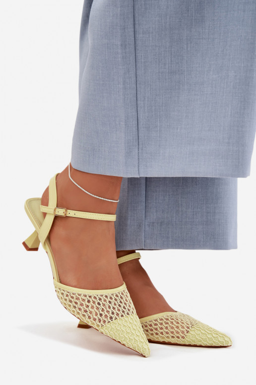 Pealistesandaalid kõrge jämeda kontsaga võrguga Kollased Brilora