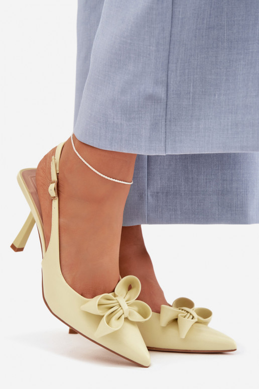 Pealistesandaalid kõrge jämeda kontsaga lipsukesega Kollased Jonera