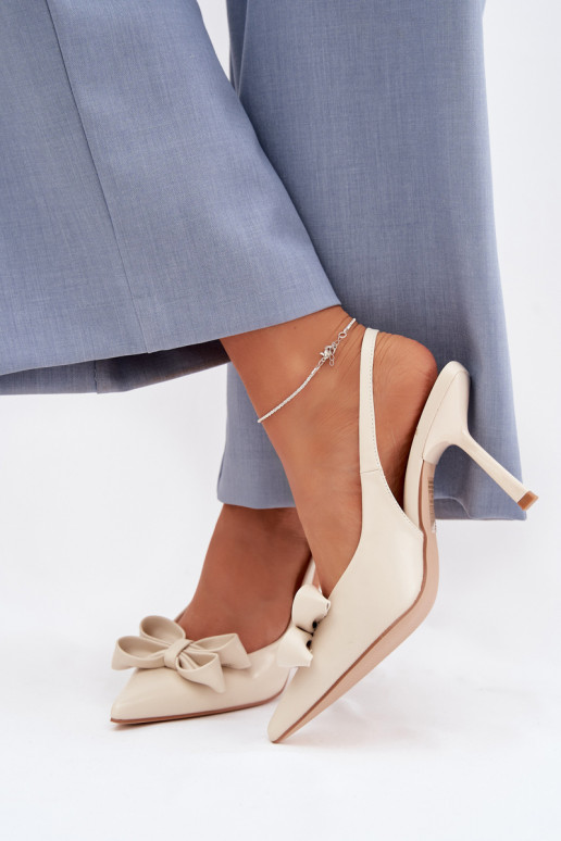 Pealistesandaalid kõrge jämeda kontsaga lipsukesega beeži värvi Jonera