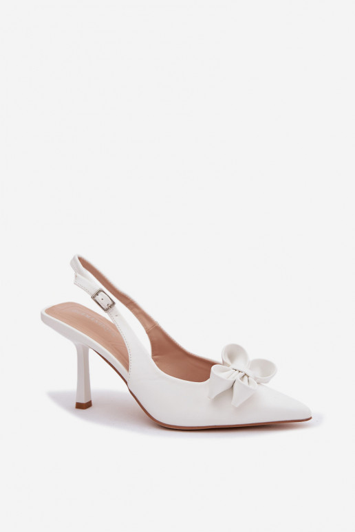 Pealistesandaalid kõrge jämeda kontsaga lipsukesega valget värvi Jonera