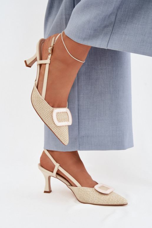 Pealistesandaalid kõrge jämeda kontsaga Koos Ornate Element beeži värvi Eslina