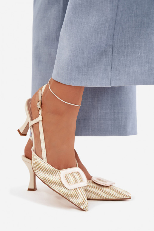 Pealistesandaalid kõrge jämeda kontsaga Koos Ornate Element beeži värvi Eslina