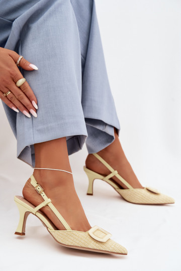 Pealistesandaalid kõrge jämeda kontsaga Koos Ornate Element Kollased Eslina