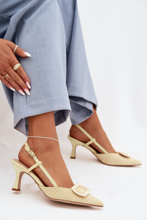 Pealistesandaalid kõrge jämeda kontsaga Koos Ornate Element Kollased Eslina