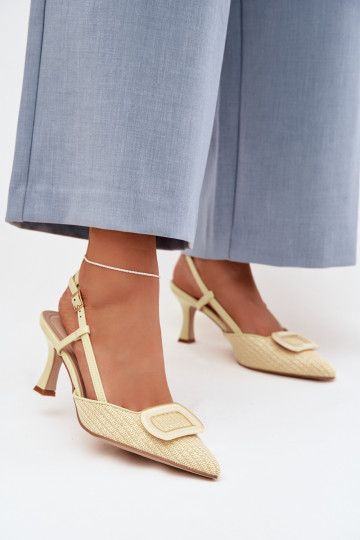 Pealistesandaalid kõrge jämeda kontsaga Koos Ornate Element Kollased Eslina 2