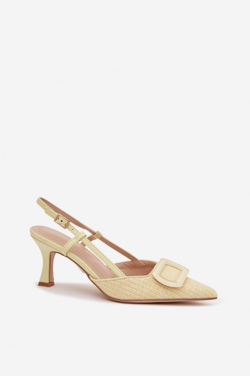 Pealistesandaalid kõrge jämeda kontsaga Koos Ornate Element Kollased Eslina