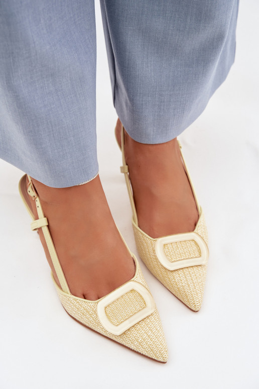 Pealistesandaalid kõrge jämeda kontsaga Koos Ornate Element Kollased Eslina