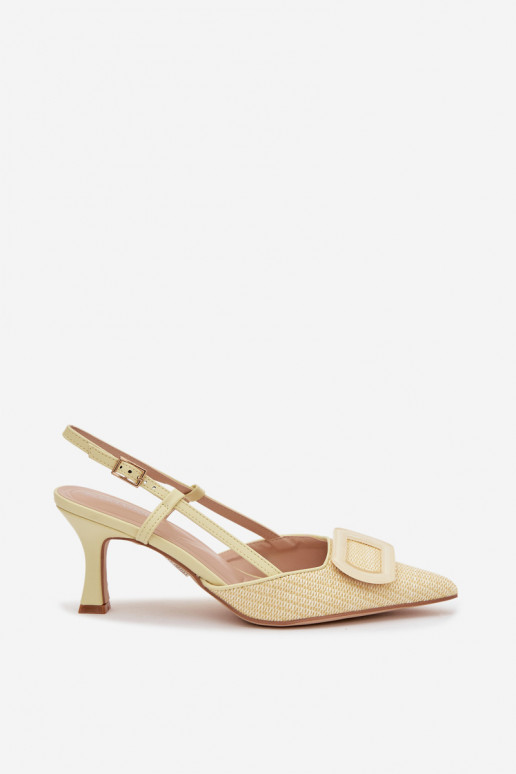Pealistesandaalid kõrge jämeda kontsaga Koos Ornate Element Kollased Eslina